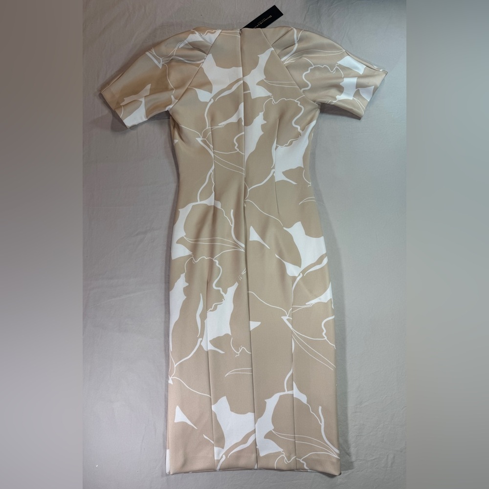NWT Donna Karan New York Water Color Print Midi Sheath Dress Floral Beige 2 - Picture 3 of 10